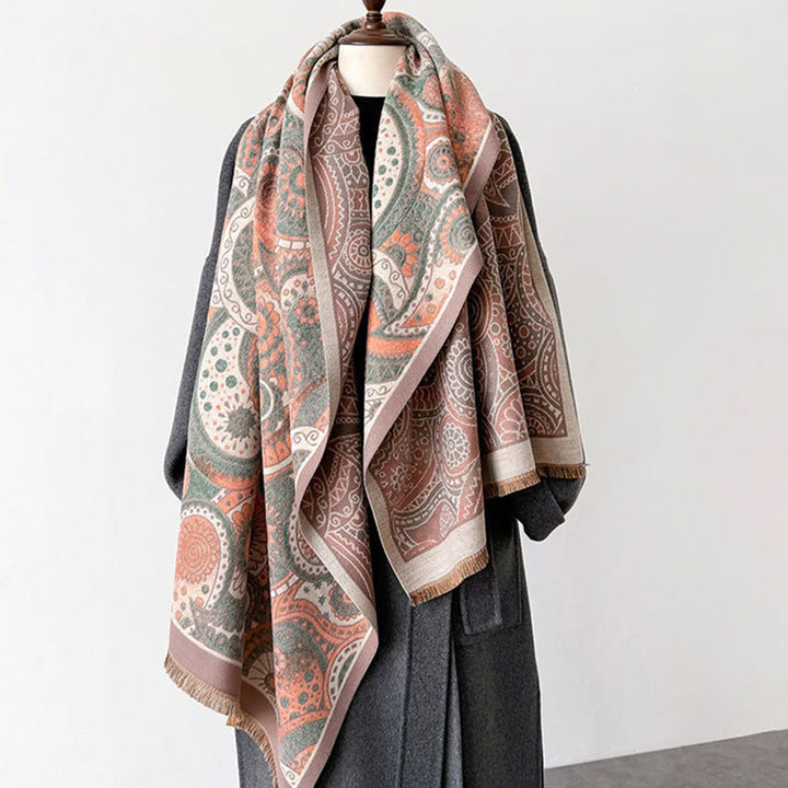 Sciarpa morbida con nappe, motivo geometrico paisley, stile etnico invernale, motivo Buddha Stones - image 15