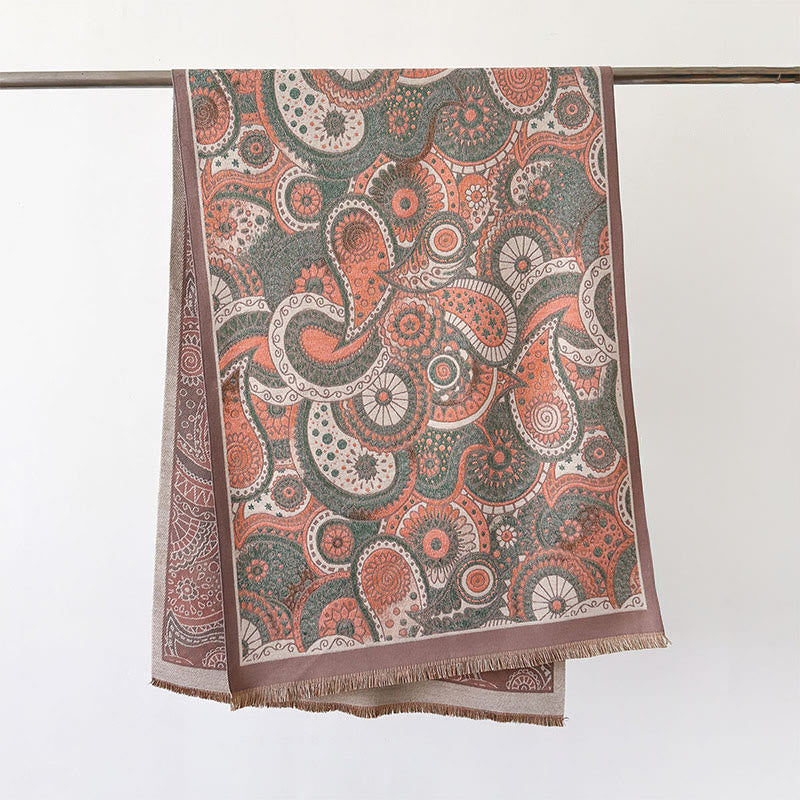 Sciarpa morbida con nappe, motivo geometrico paisley, stile etnico invernale, motivo Buddha Stones - RosyBrown - 186*66 cm - image 14