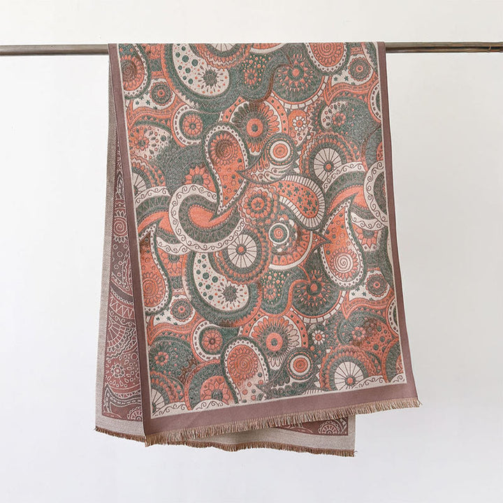 Sciarpa morbida con nappe, motivo geometrico paisley, stile etnico invernale, motivo Buddha Stones - RosyBrown - 186*66 cm - image 14