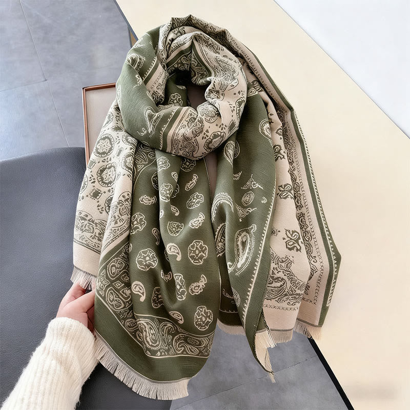Sciarpa spessa e morbida, motivo patchwork geometrico con nappe Buddha Stones - image 13