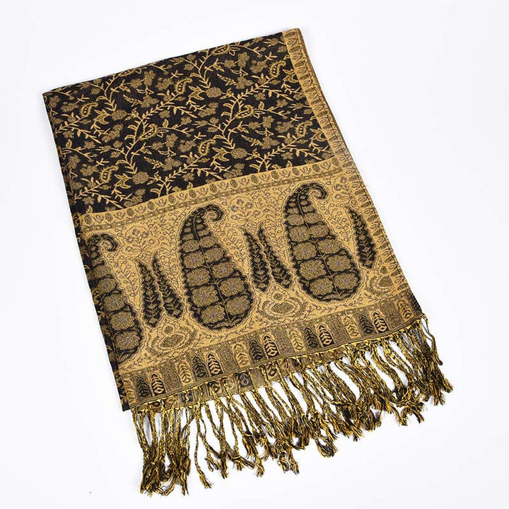 Sciarpa scialle con nappe e motivo paisley patchwork in jacquard con Buddha Stones e contrasto di colore - image 1