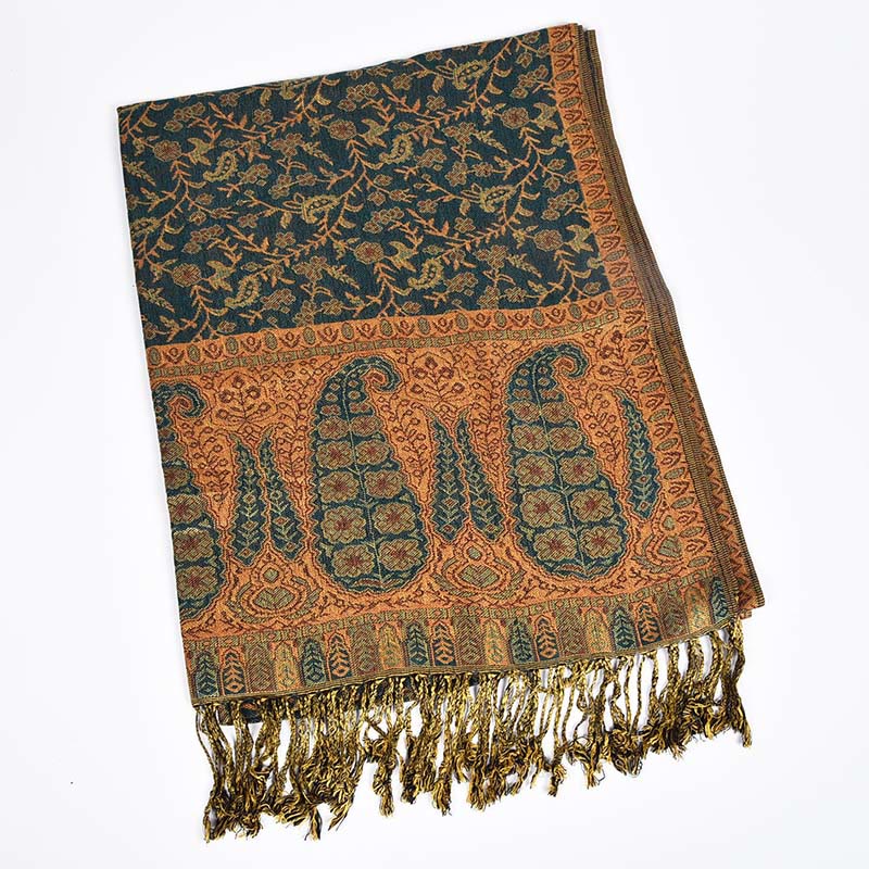 Sciarpa scialle con nappe e motivo paisley patchwork in jacquard con Buddha Stones e contrasto di colore - Grigio ardesia scuro - image 4