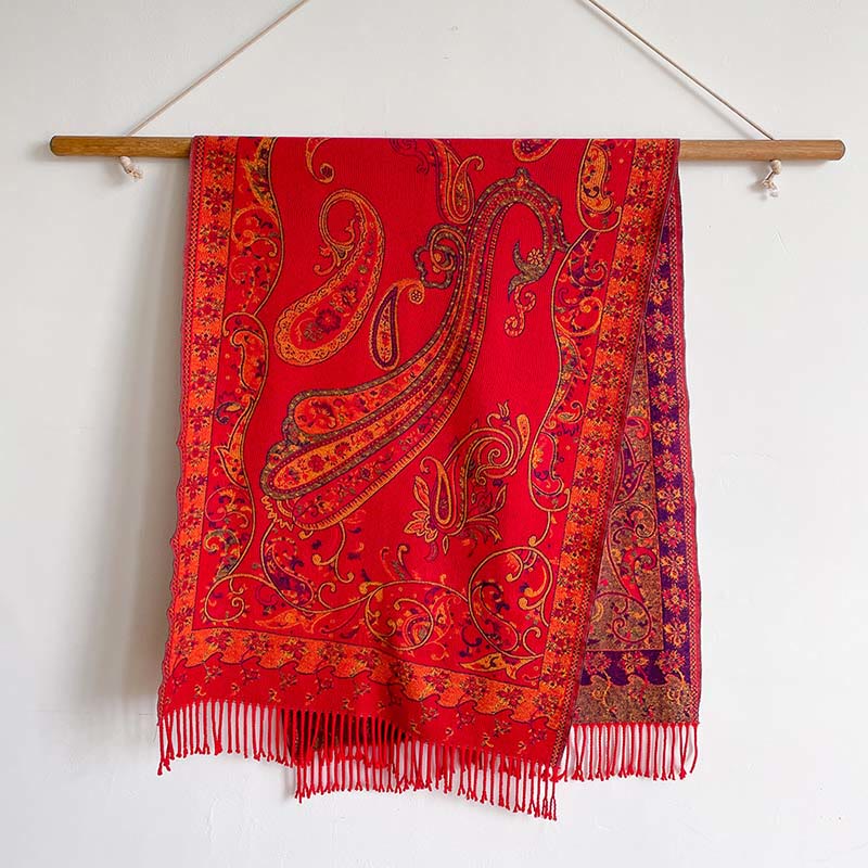 Sciarpa calda con nappa e motivo floreale Paisley, motivo invernale, motivo Buddha Stones - Rosso - 200*65 cm - image 8