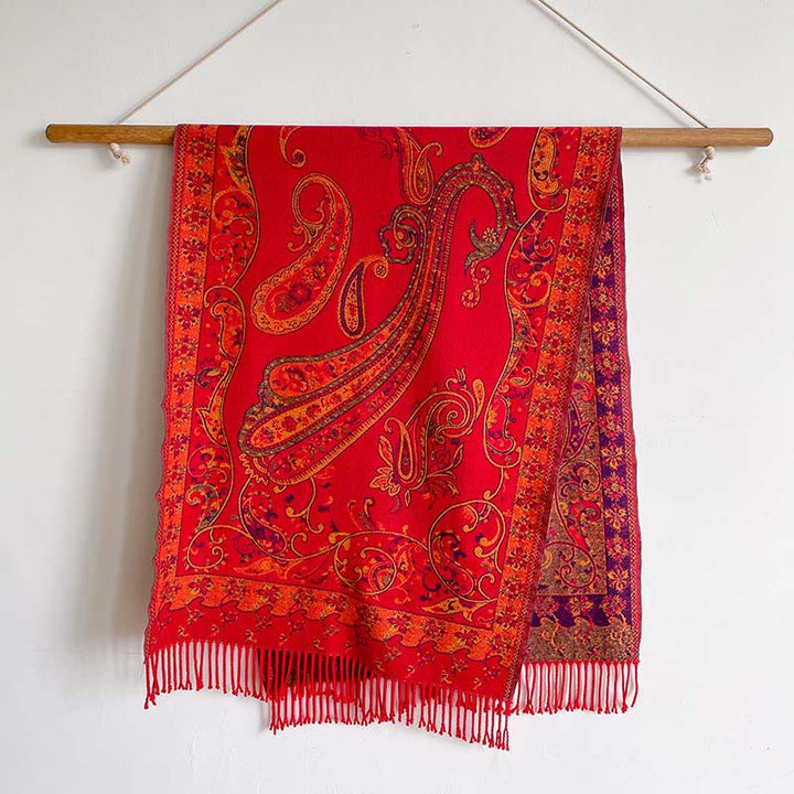 Sciarpa calda con nappa e motivo floreale Paisley, motivo invernale, motivo Buddha Stones - Rosso - 200*65 cm - image 8