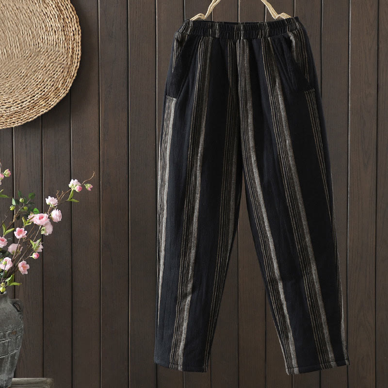 Pantaloni harem da donna in cotone a righe termiche Buddha Stones Commute con tasche - Nero - US8-10, UK/AU12-14, EU40-42 (2XL) - image 9