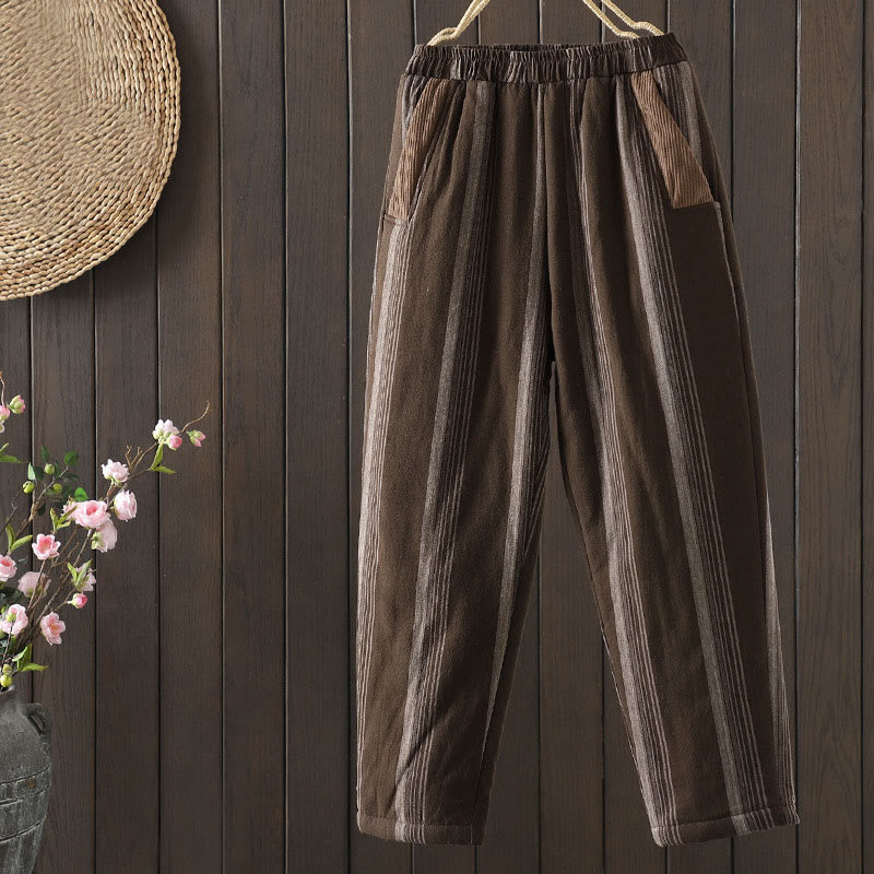 Pantaloni harem da donna in cotone a righe termiche Buddha Stones Commute con tasche - Marrone sella - US8-10, UK/AU12-14, EU40-42 (2XL) - image 0