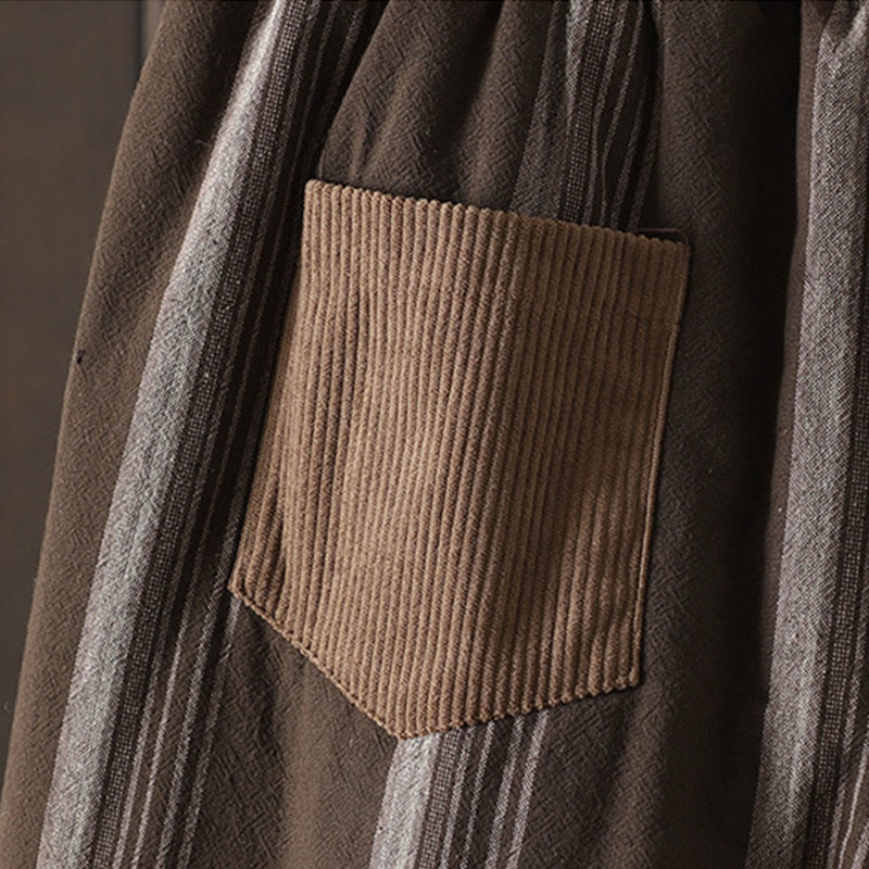 Pantaloni harem da donna in cotone a righe termiche Buddha Stones Commute con tasche - image 5