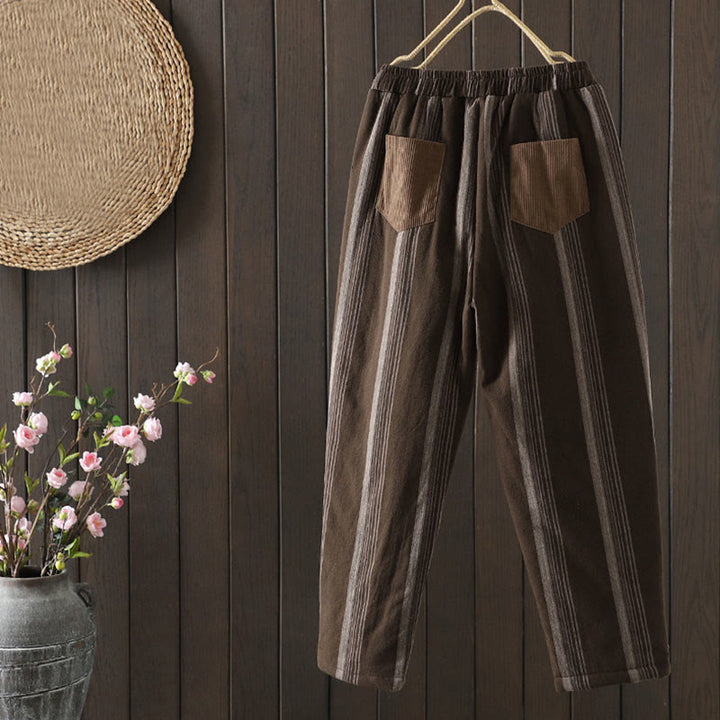 Pantaloni harem imbottiti da donna in velluto a coste di cotone a righe termiche Buddha Stones Commute con tasche - image 1