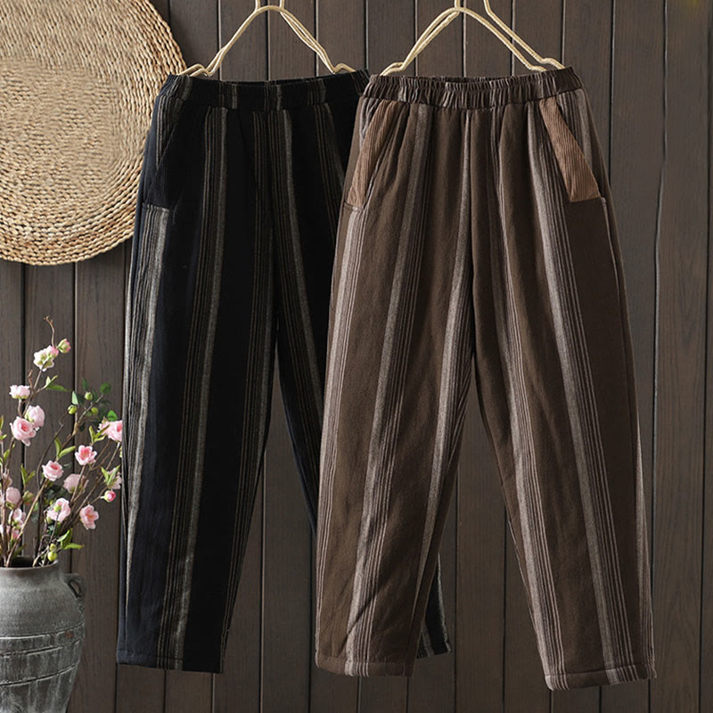 Pantaloni harem da donna in cotone a righe termiche Buddha Stones Commute con tasche - image 14