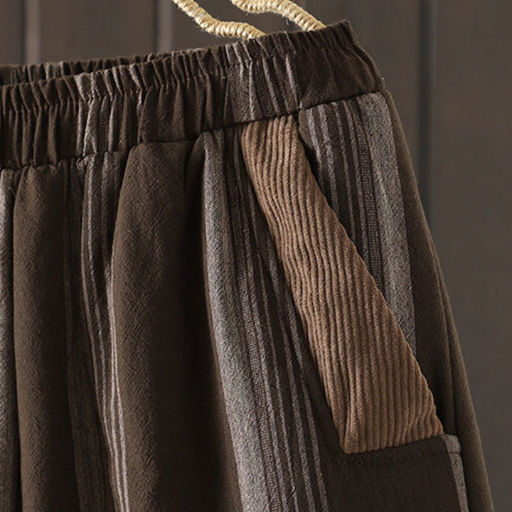 Pantaloni harem da donna in cotone a righe termiche Buddha Stones Commute con tasche - image 4