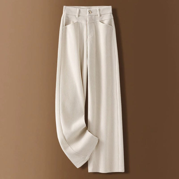 Pantaloni larghi da donna in velluto a coste di cotone con tasche e gamba dritta invernale Buddha Stones - FlorealeBianco - US16, UK/AU20, EU48 (4XL) - image 0