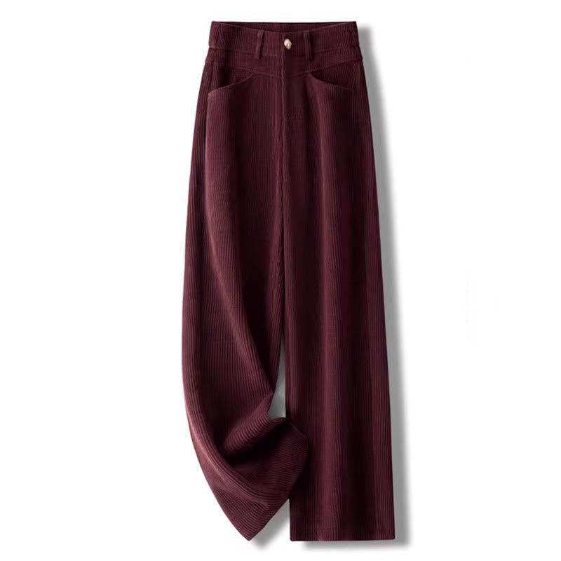 Pantaloni larghi da donna in velluto a coste di cotone con tasche e gamba dritta invernale Buddha Stones - Rosso scuro - US16, UK/AU20, EU48 (4XL) - image 13