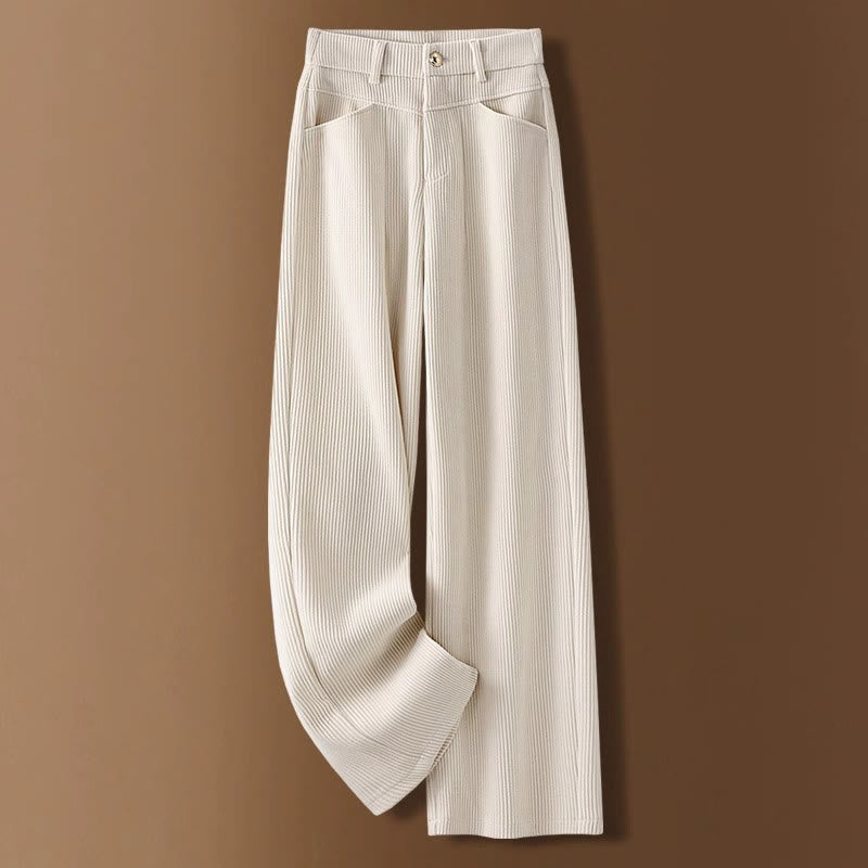 Pantaloni larghi da donna in velluto a coste di cotone con tasche e gamba dritta invernale Buddha Stones - Bianco Floreale - US16, UK/AU20, EU48 (4XL) - image 0