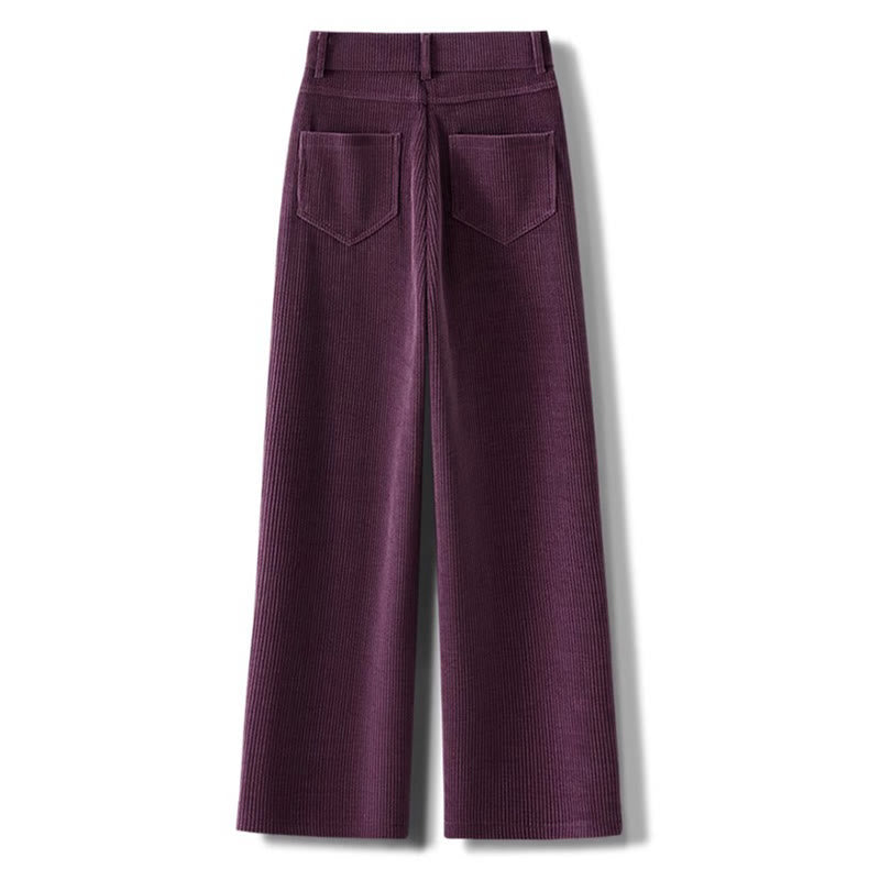 Pantaloni larghi da donna in velluto a coste di cotone con tasche e gamba dritta invernale Buddha Stones - image 6