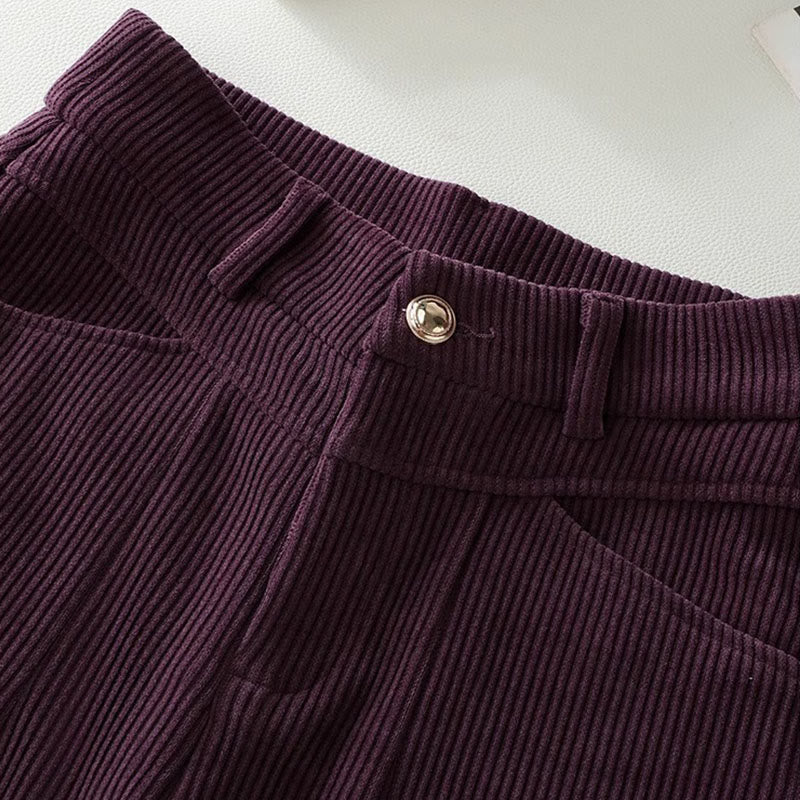 Pantaloni larghi da donna in velluto a coste di cotone con tasche e gamba dritta invernale Buddha Stones - image 7