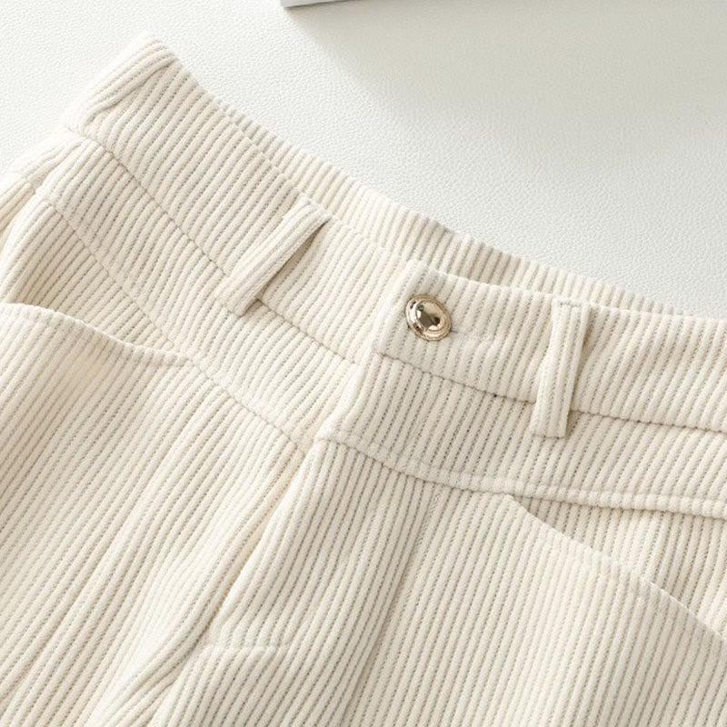 Pantaloni larghi da donna in velluto a coste di cotone con tasche e gamba dritta invernale Buddha Stones - image 1