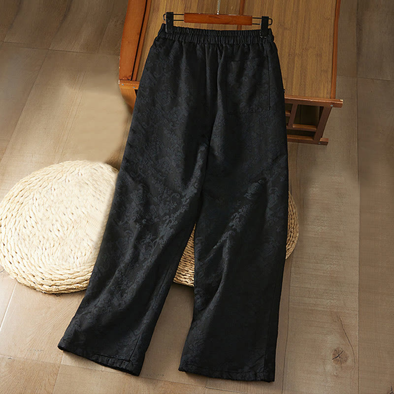 Pantaloni da donna in cotone a gamba larga con tasche, modello jacquard termico invernale Buddha Stones - image 1