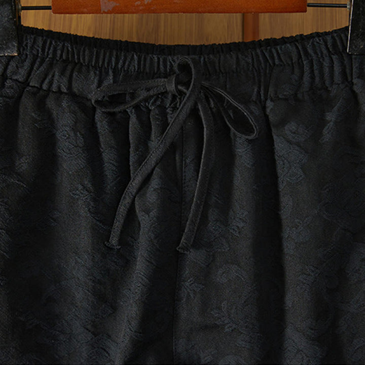 Pantaloni da donna in cotone a gamba larga con tasche, modello jacquard termico invernale Buddha Stones - image 3