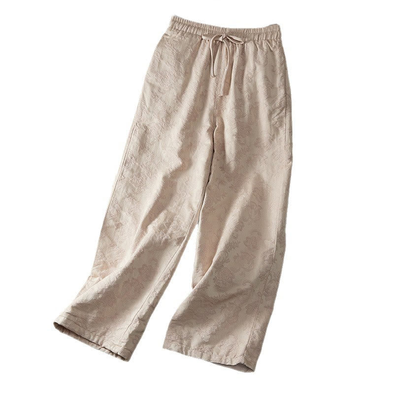 Pantaloni da donna in cotone a gamba larga con tasche, modello jacquard termico invernale Buddha Stones - image 14