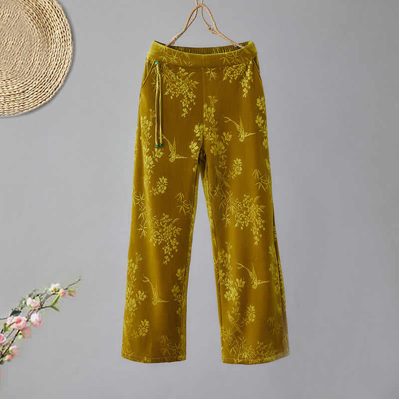 Pantaloni da donna Buddha Stones in jacquard con vita alta, gamba larga, foderati in pile di cotone e tasche - Verga d'oro - US8-10, UK/AU12-14, EU40-42 (2XL) - image 1