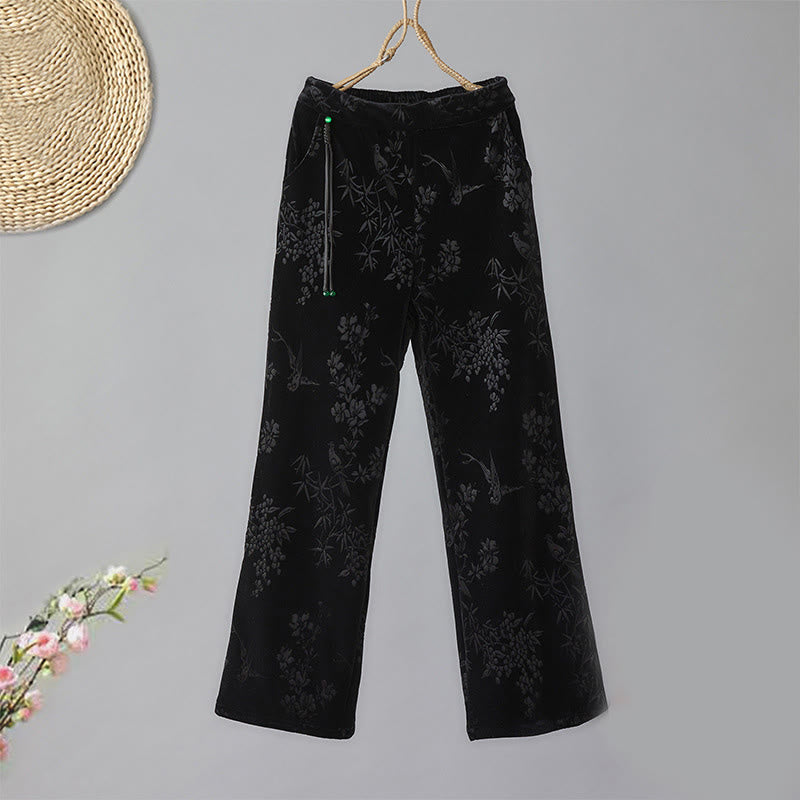 Pantaloni da donna Buddha Stones in jacquard con vita alta, gamba larga, foderati in pile di cotone e tasche - Nero - US8-10, UK/AU12-14, EU40-42 (2XL) - image 8