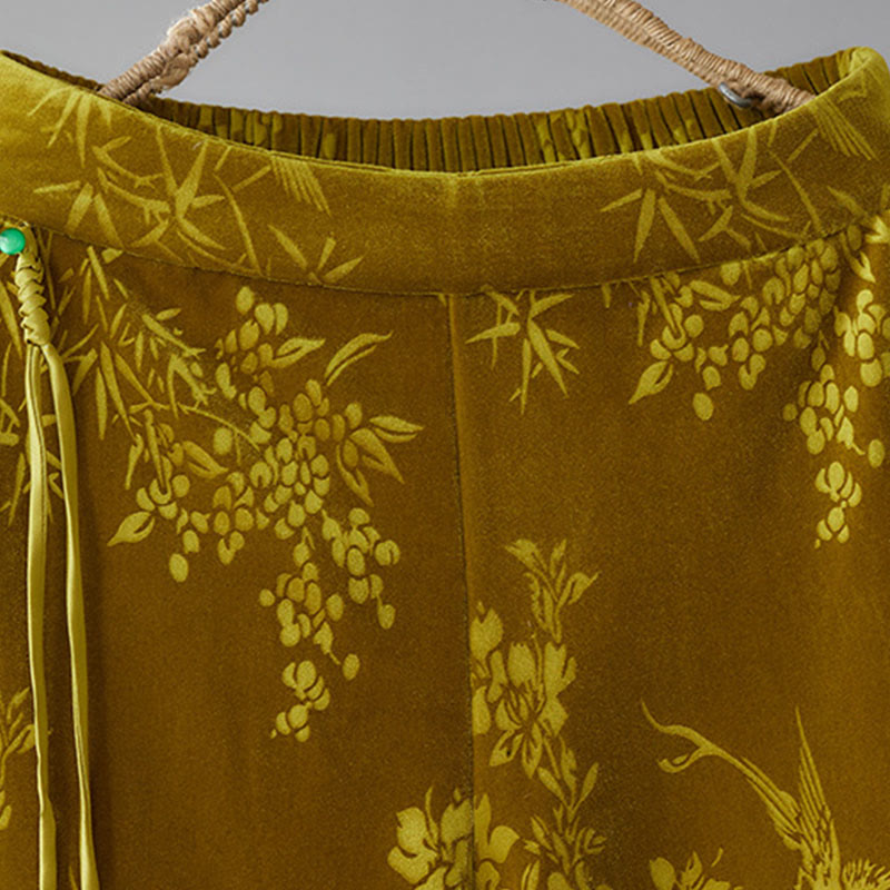 Pantaloni da donna Buddha Stones in jacquard con vita alta, gamba larga, foderati in pile di cotone e tasche - image 3