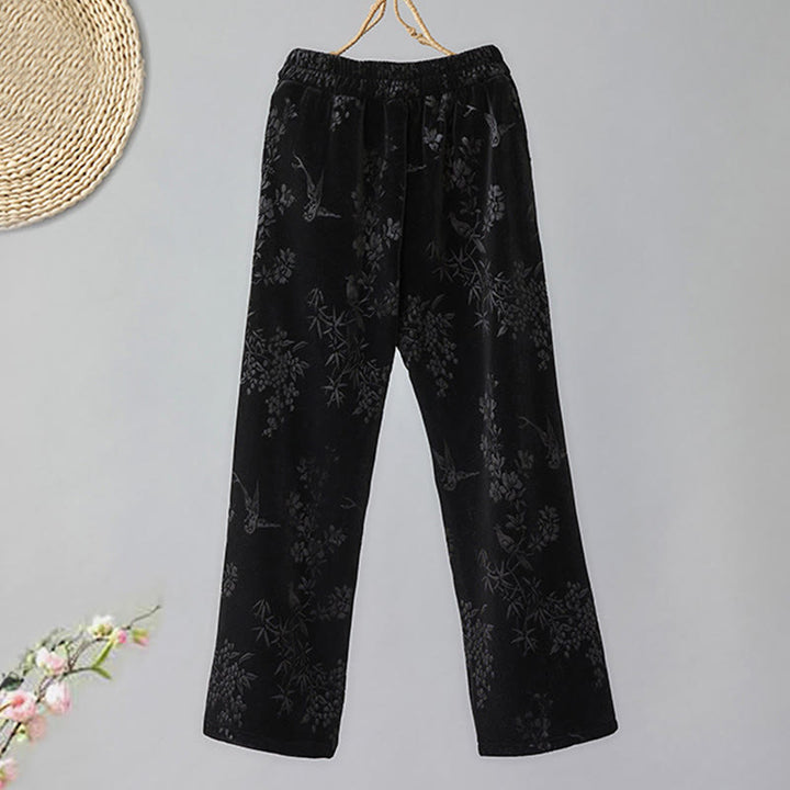 Pantaloni da donna Buddha Stones in jacquard con vita alta, gamba larga, foderati in pile di cotone e tasche - image 9