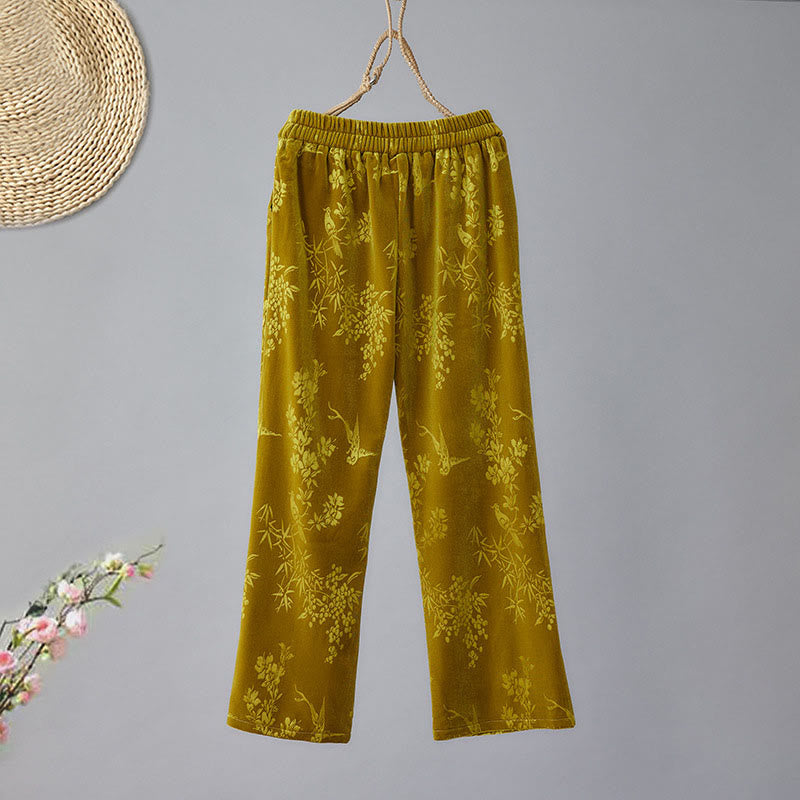Pantaloni da donna Buddha Stones in jacquard con vita alta, gamba larga, foderati in pile di cotone e tasche - image 2