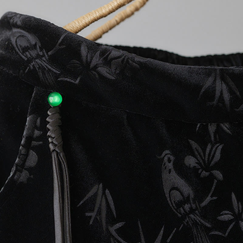 Pantaloni da donna Buddha Stones in jacquard con vita alta, gamba larga, foderati in pile di cotone e tasche - image 11