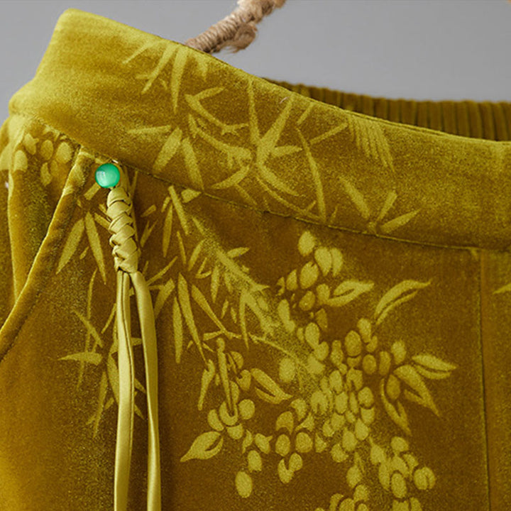 Pantaloni da donna Buddha Stones in jacquard con vita alta, gamba larga, foderati in pile di cotone e tasche - image 4