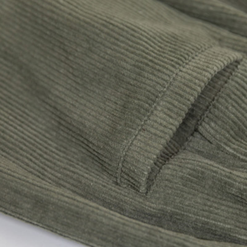 Pantaloni in velluto a coste di cotone con tasche e gamba larga, con cerniera e vita alta, da donna, Buddha Stones - image 14