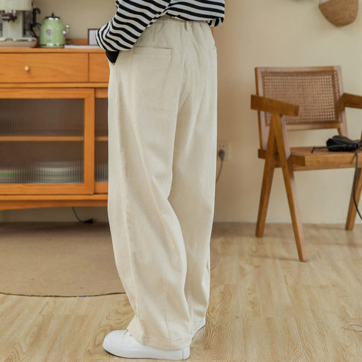 Pantaloni in velluto a coste di cotone con tasche e gamba larga, con cerniera e vita alta, da donna, Buddha Stones - image 20