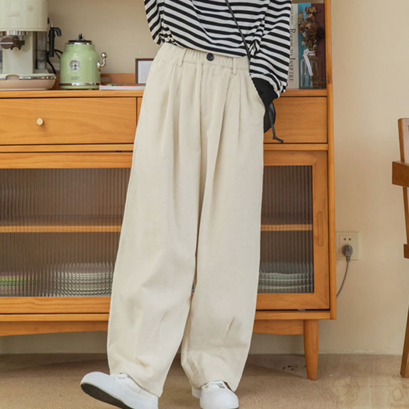 Pantaloni in velluto a coste di cotone con tasche e gamba larga, con cerniera e vita alta, da donna, Buddha Stones - image 19