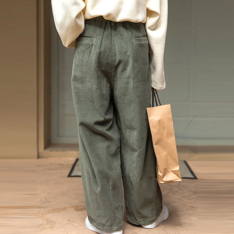 Pantaloni in velluto a coste di cotone con tasche e gamba larga, con cerniera e vita alta, da donna, Buddha Stones - image 10