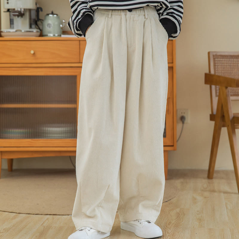 Pantaloni in velluto a coste di cotone con tasche e gamba larga, con cerniera e vita alta, da donna, Buddha Stones - image 18