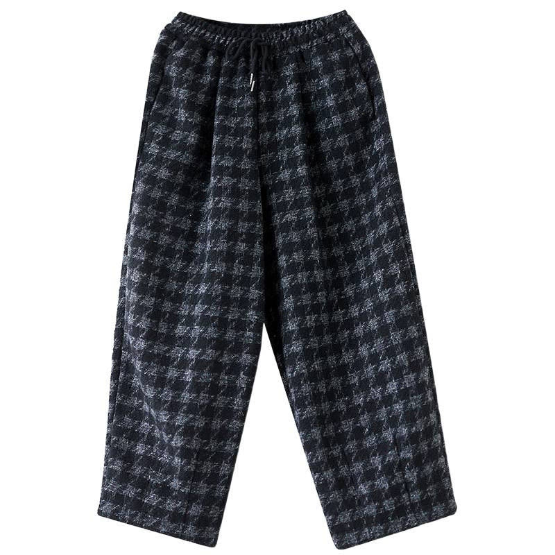 Pantaloni invernali da donna Buddha Stones con fodera in pile di cotone e tasche, motivo scozzese grigio nero - image 11