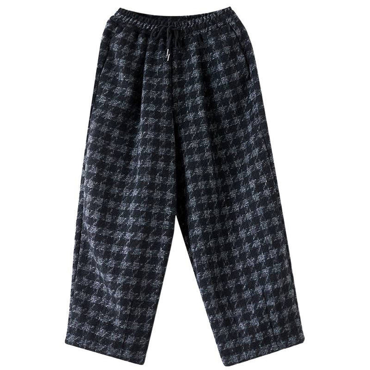 Pantaloni invernali da donna Buddha Stones con fodera in pile di cotone e tasche, motivo scozzese grigio nero - image 11