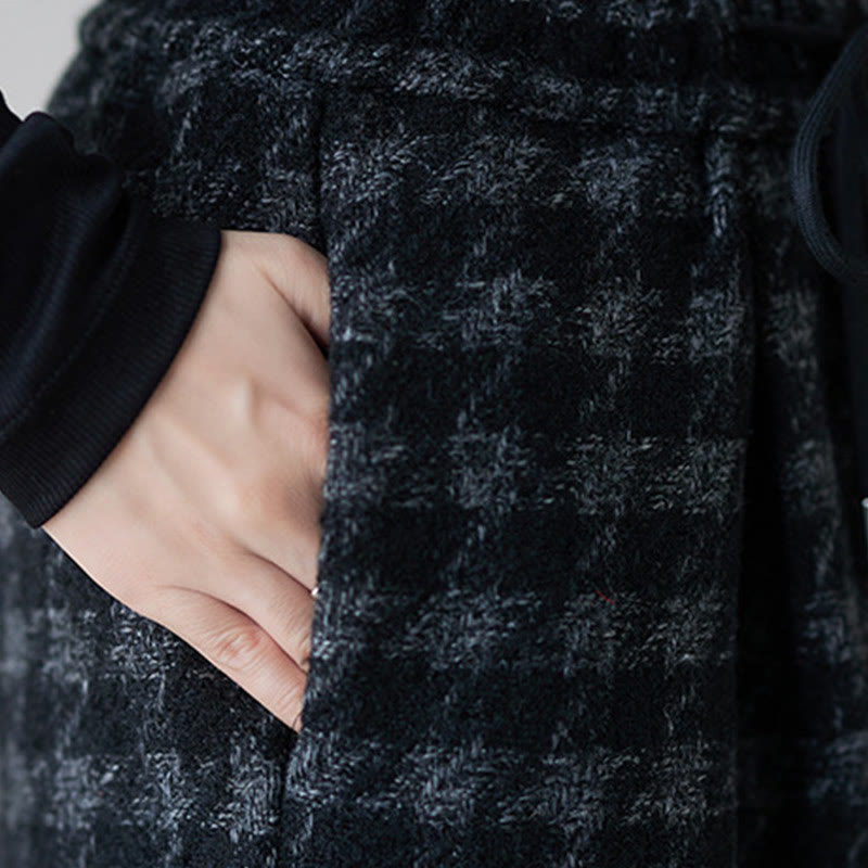 Pantaloni invernali da donna Buddha Stones con fodera in pile di cotone e tasche, motivo scozzese grigio nero - image 8