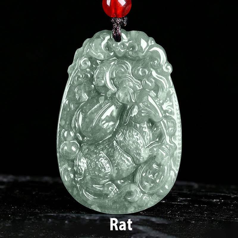 Collana con ciondolo in corda con Buddha Stones, zodiaco cinese, giada, anno del cavallo, fortuna - Ratto - image 6