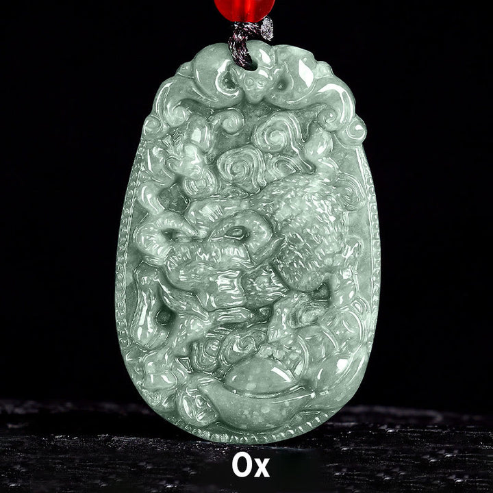 Collana con ciondolo in corda con Buddha Stones, zodiaco cinese, giada, anno del cavallo, fortuna - Bue - image 12