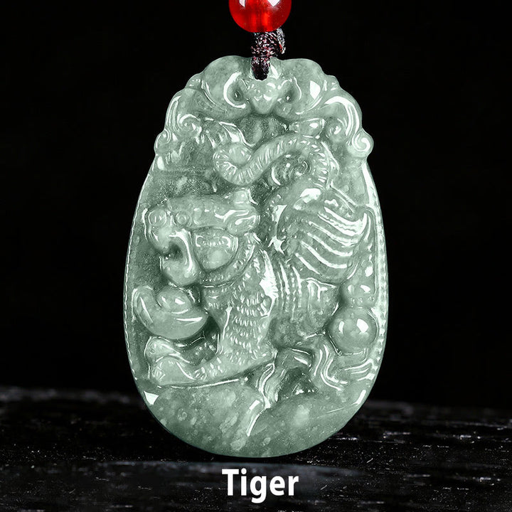 Collana con ciondolo in corda con Buddha Stones, zodiaco cinese, giada, anno del cavallo, fortuna - Tigre - image 13