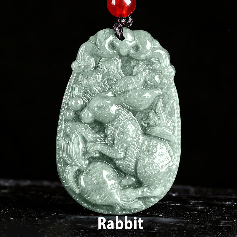 Collana con ciondolo in corda con Buddha Stones, zodiaco cinese, giada, anno del cavallo, fortuna - Coniglio - image 14