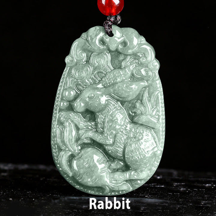 Collana con ciondolo in corda con Buddha Stones, zodiaco cinese, giada, anno del cavallo, fortuna - Coniglio - image 14