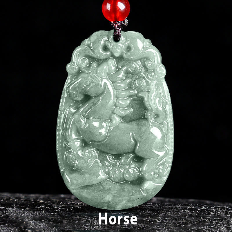 Collana con ciondolo in corda con Buddha Stones, zodiaco cinese, giada, anno del cavallo, fortuna - image 1