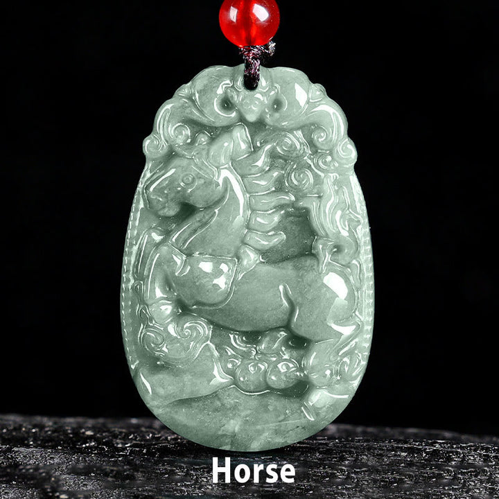 Collana con ciondolo in corda con Buddha Stones, zodiaco cinese, giada, anno del cavallo, fortuna - image 1