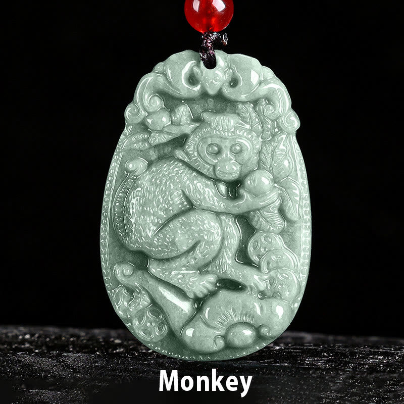 Collana con ciondolo in corda con Buddha Stones, zodiaco cinese, giada, anno del cavallo, fortuna - Scimmia - image 19