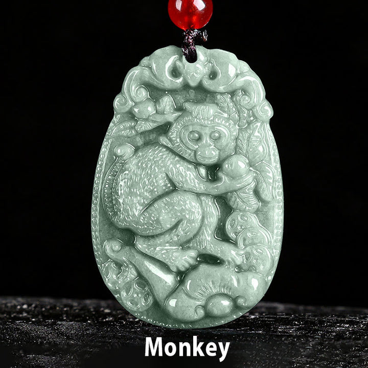 Collana con ciondolo in corda con Buddha Stones, zodiaco cinese, giada, anno del cavallo, fortuna - Scimmia - image 19