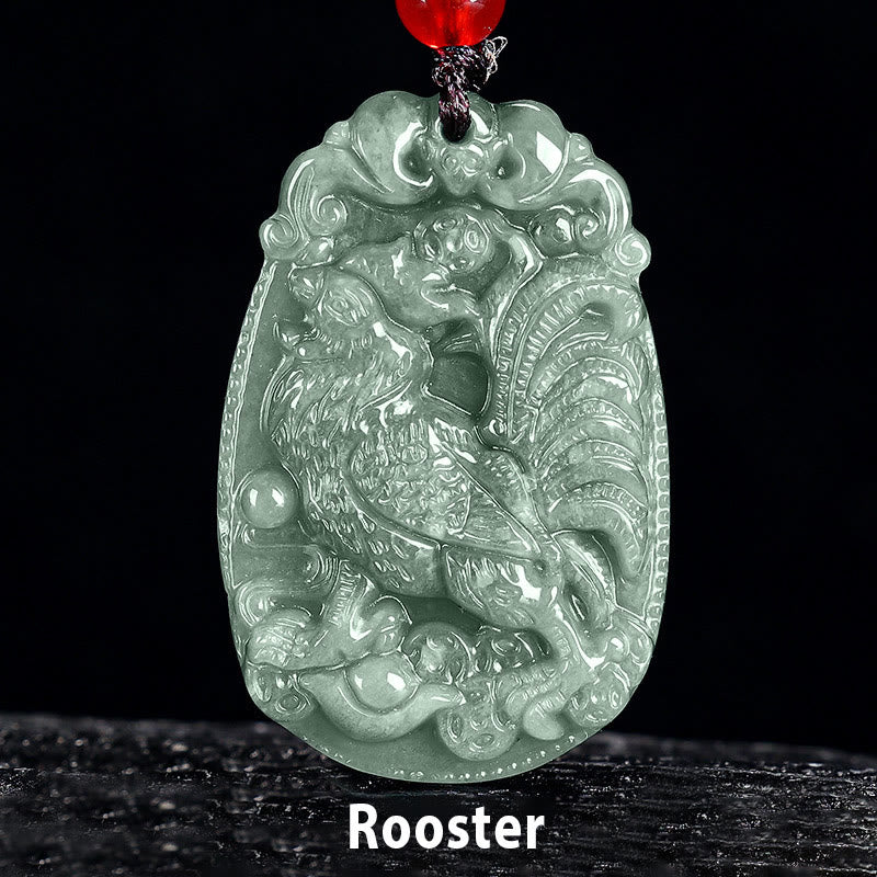 Collana con ciondolo in corda con Buddha Stones, zodiaco cinese, giada, anno del cavallo, fortuna - Gallo - image 20
