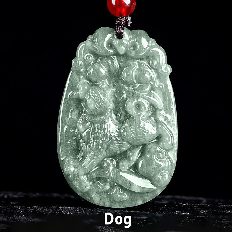 Collana con ciondolo in corda con Buddha Stones, zodiaco cinese, giada, anno del cavallo, fortuna - Cane - image 21