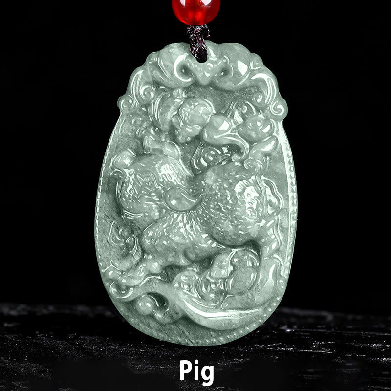 Collana con ciondolo in corda con Buddha Stones, zodiaco cinese, giada, anno del cavallo, fortuna - Maiale - image 22